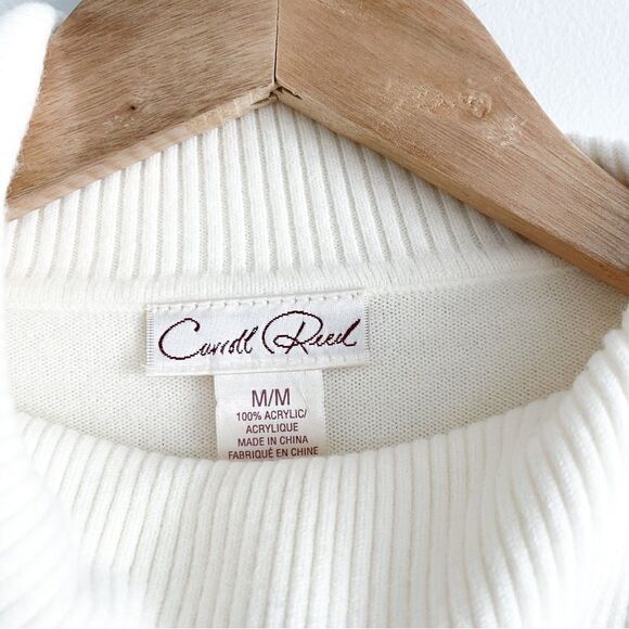 Carroll Reed Sweater Cream Side Collar Cable Detail Women's M Long Sleeved - Picture 3 of 6